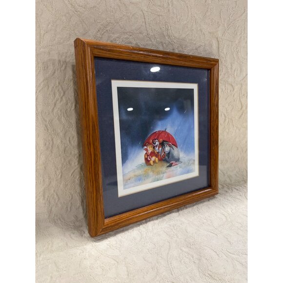 Winnie The Pooh & Friends Framed Art Print With Red Umbrella Scene - Picture 1 of 9